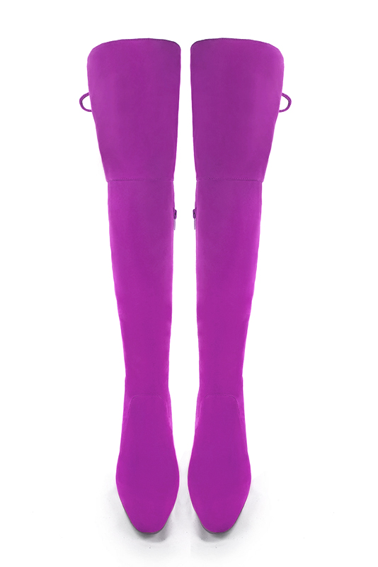 Mauve purple women's leather thigh-high boots. Round toe. High block heels. Made to measure. Top view - Florence KOOIJMAN